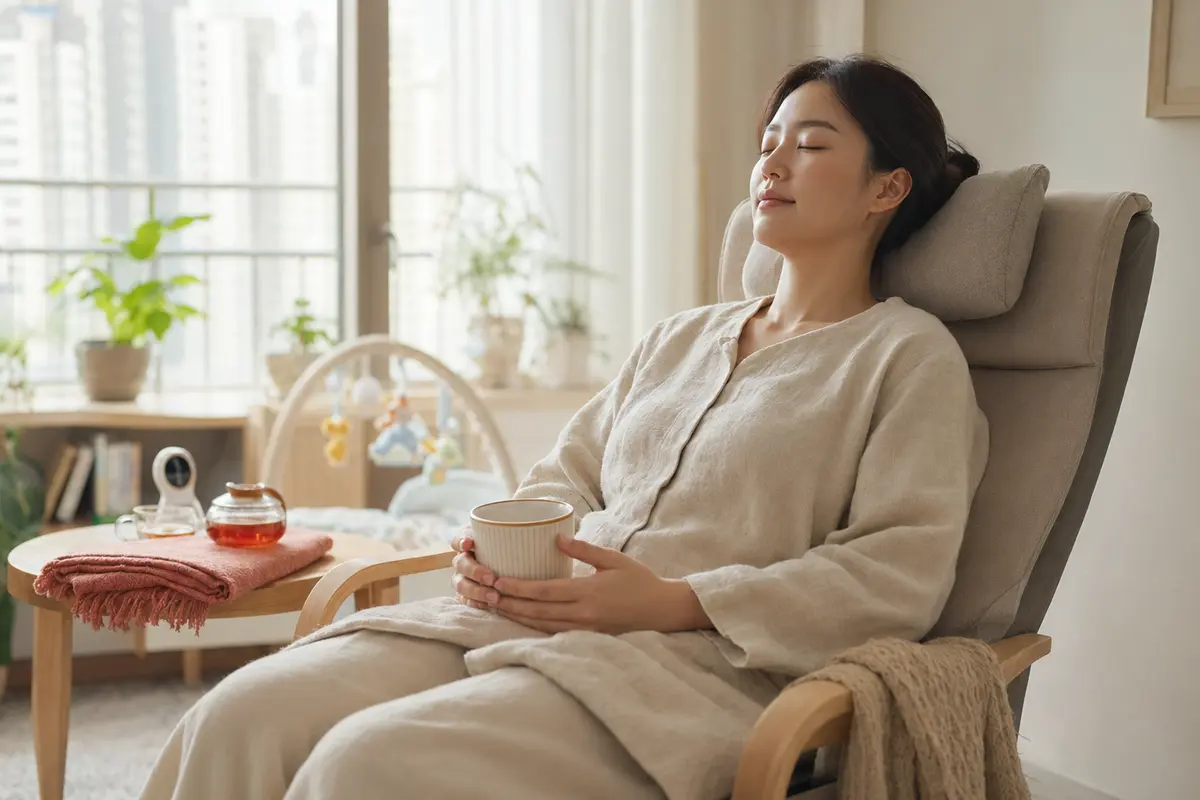 잠시 쉬면서 자신을 돌보는 엄마