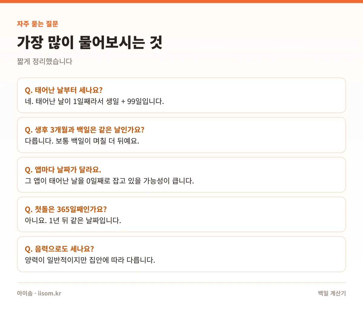 백일 계산기 자주 묻는 질문 요약