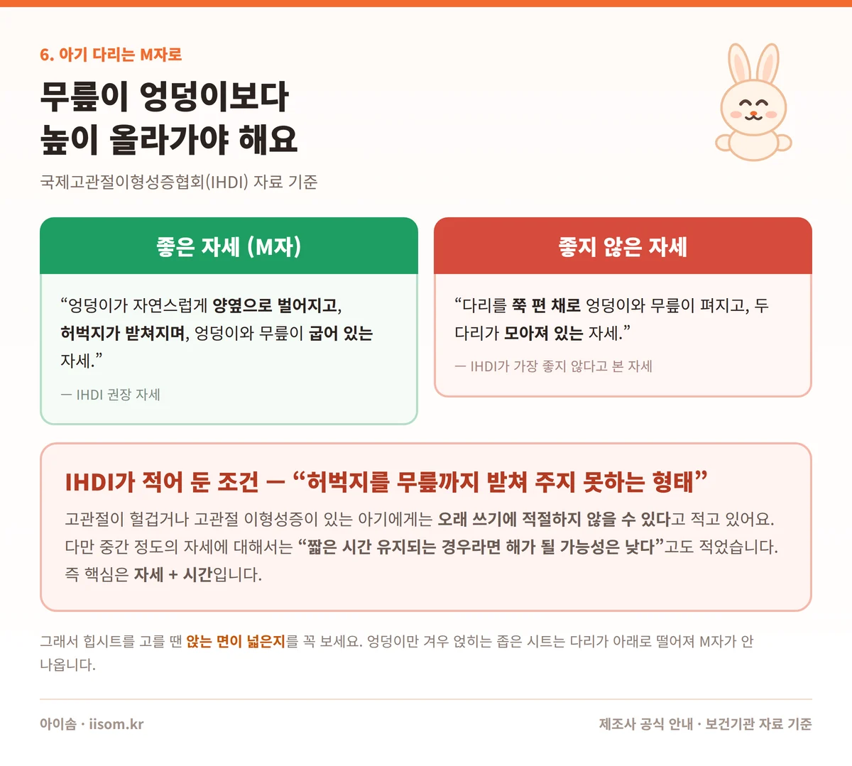 아기 다리 M자 자세 올바른 힙시트 착용