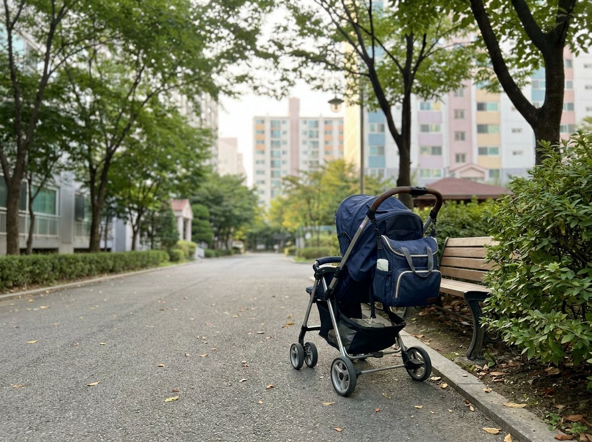 절충형 유모차 아파트 단지 산책로 이동