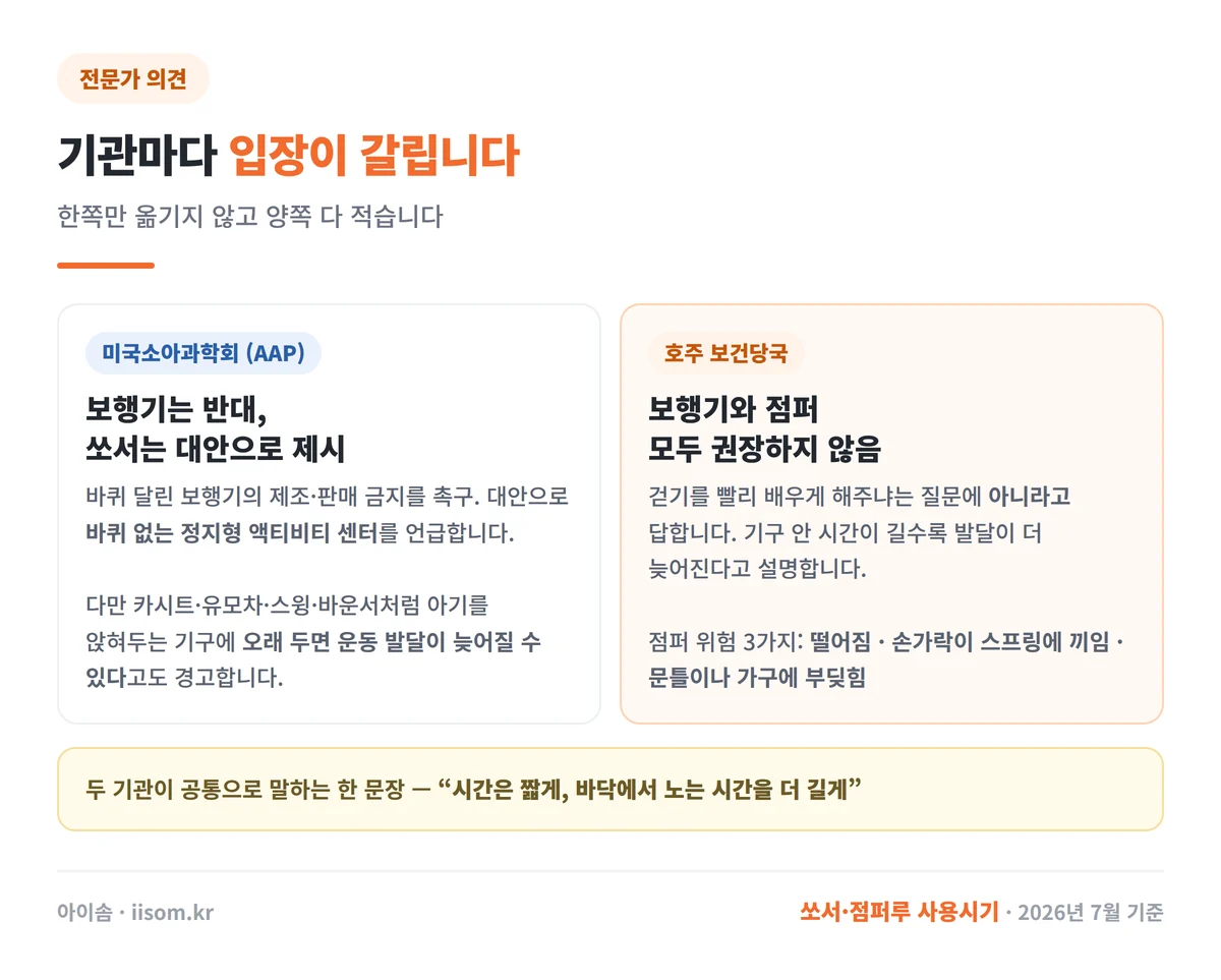 AAP와 호주 보건당국의 쏘서 점퍼루 권고 비교