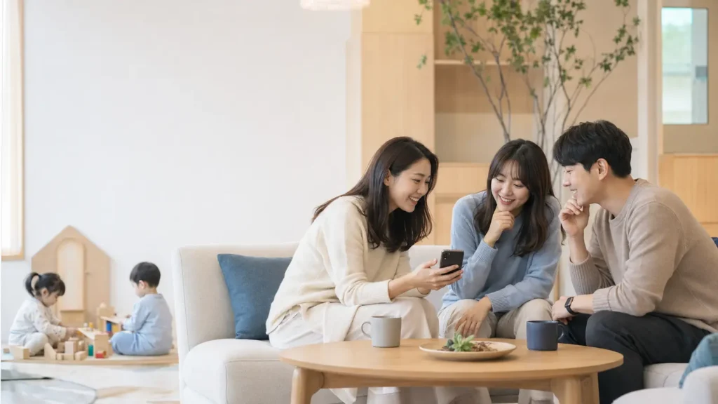 육아 이야기를 나누는 부모들의 모습